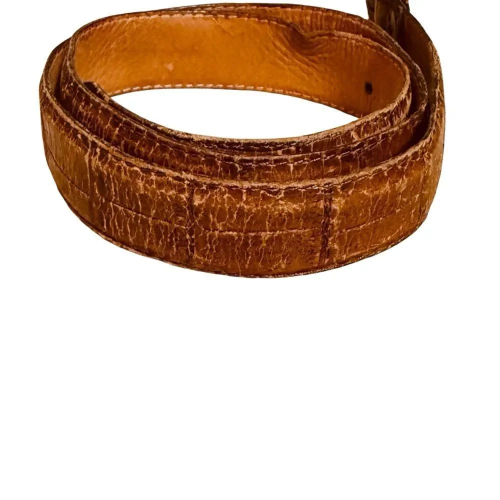 Vintage Martin Dingman Alligator Grain Italian Calfskin Brown Leather Belt 34